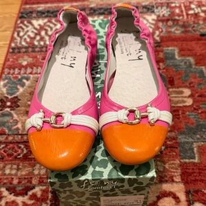 EUC in box French Sole Pink and Orange Women's Flats Sz 37.5